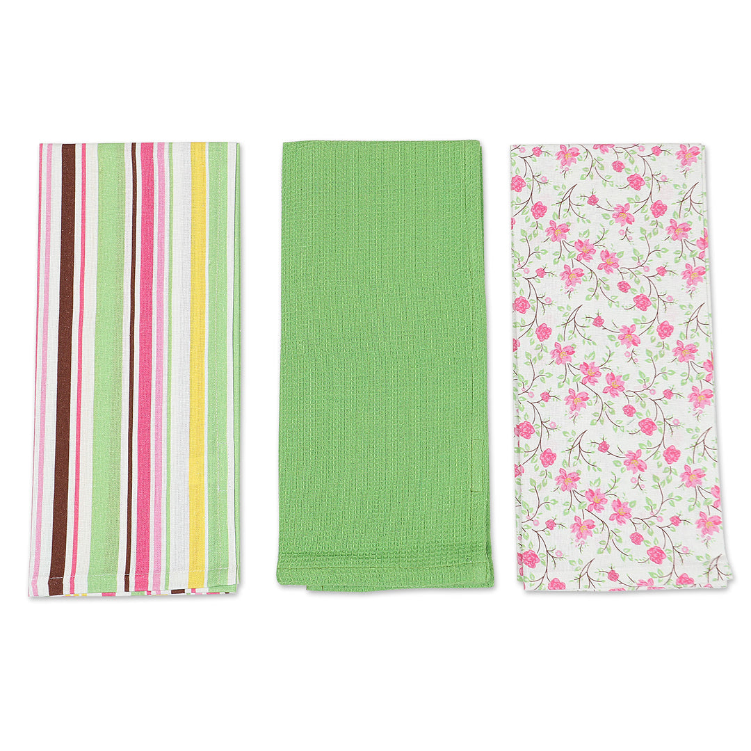 Set of Three Colorful Cotton Dish Towels with Printed Motifs - Sweet Happiness