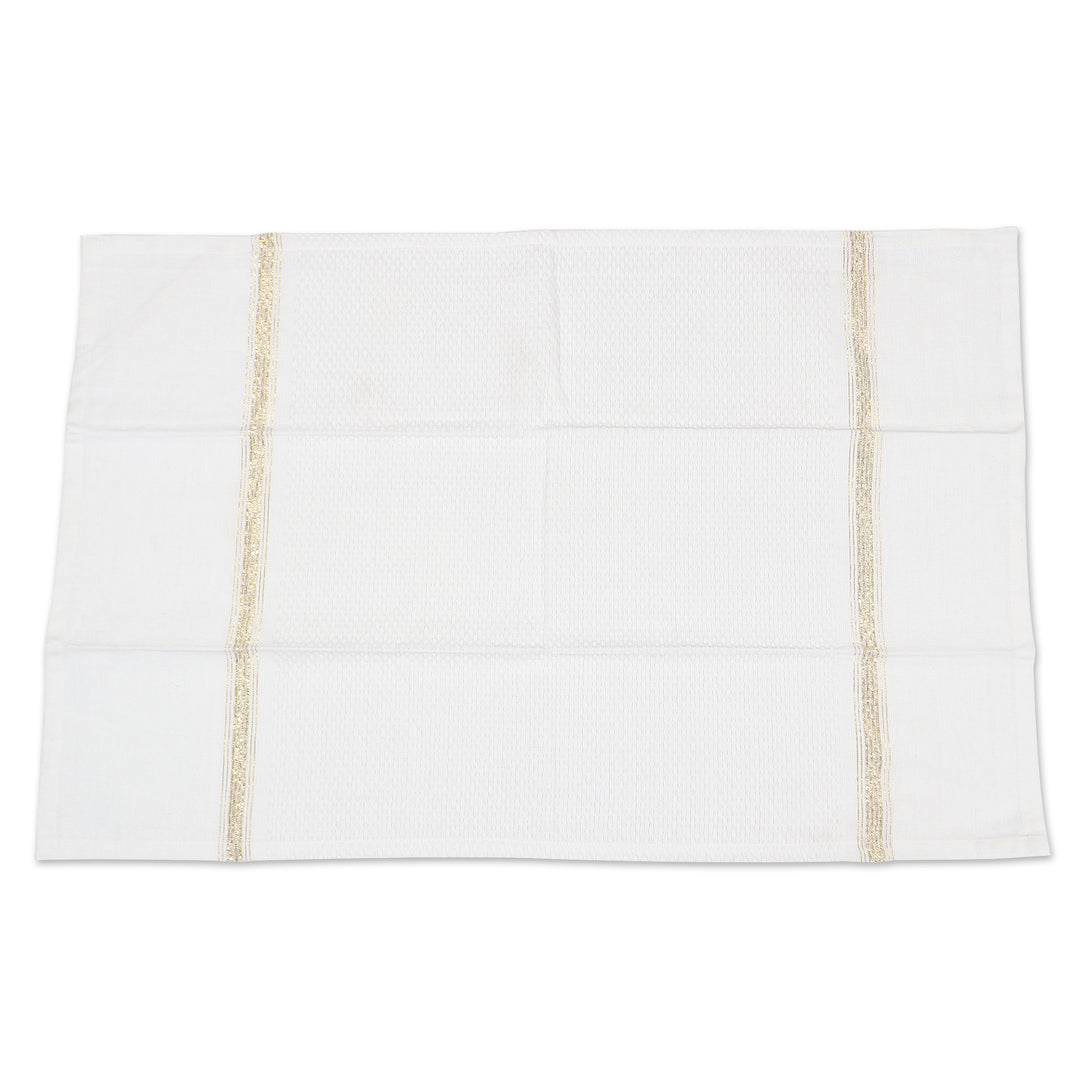 Set of Three White Cotton Dish Towels with Lurex Accents - Snow Sophistication