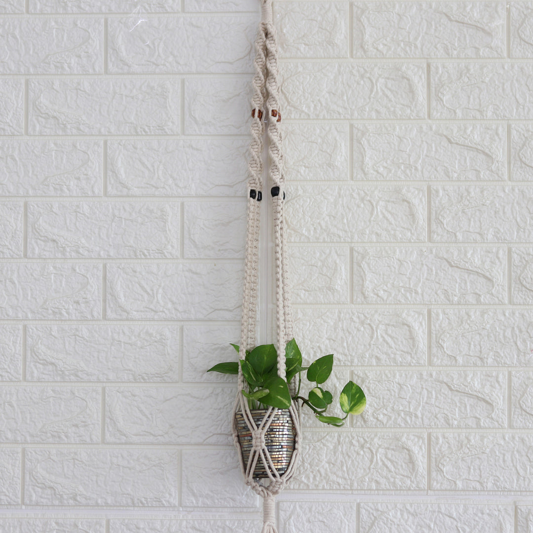 Macrame Hanging Planter Made from Cotton with Wooden Beads - Dangle in Style