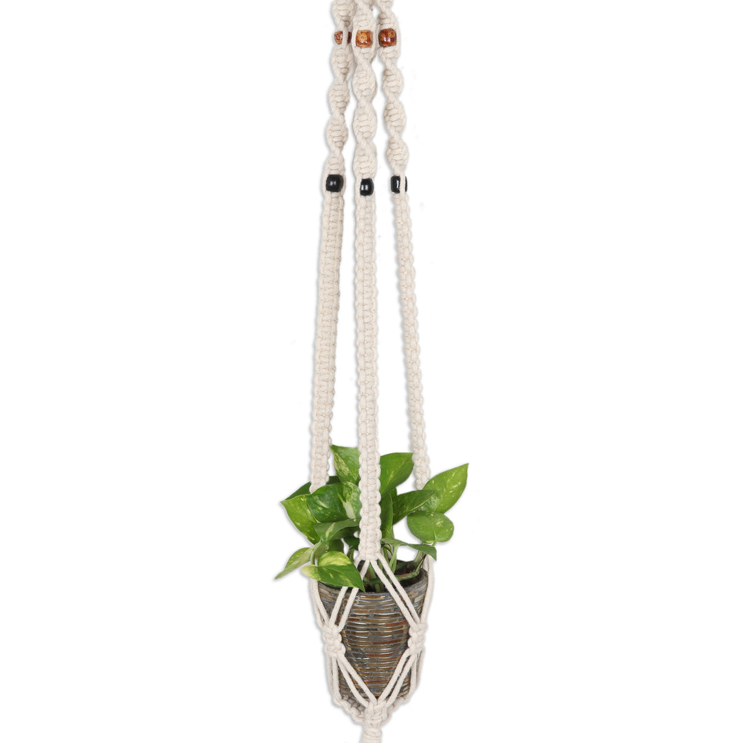 Macrame Hanging Planter Made from Cotton with Wooden Beads - Dangle in Style