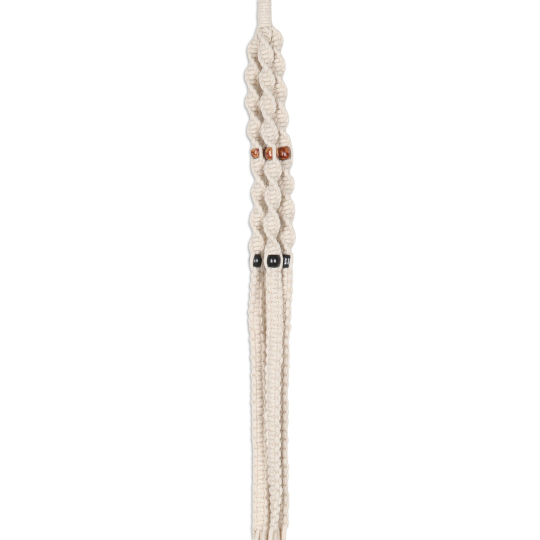 Macrame Hanging Planter Made from Cotton with Wooden Beads - Dangle in Style