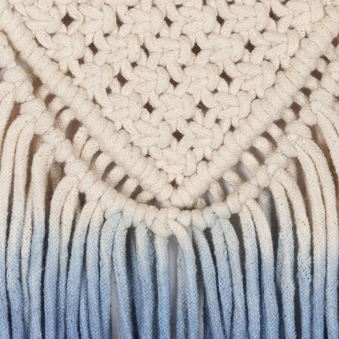 Handcrafted Blue Cotton Wall Hanging with Pine Wood Rod - Blue Waterfall