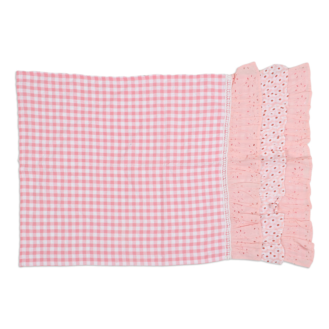 Set of 3 Pink Checkered Cotton Dish Towels with Laces - Pink Affection