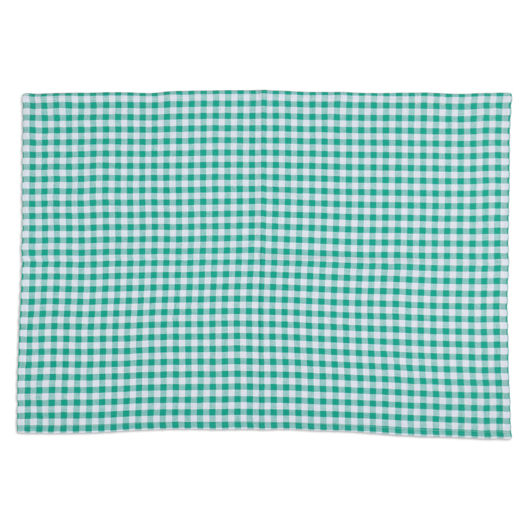 Set of 3 Viridian Checkered Cotton Dish Towels with Laces - Viridian Spring