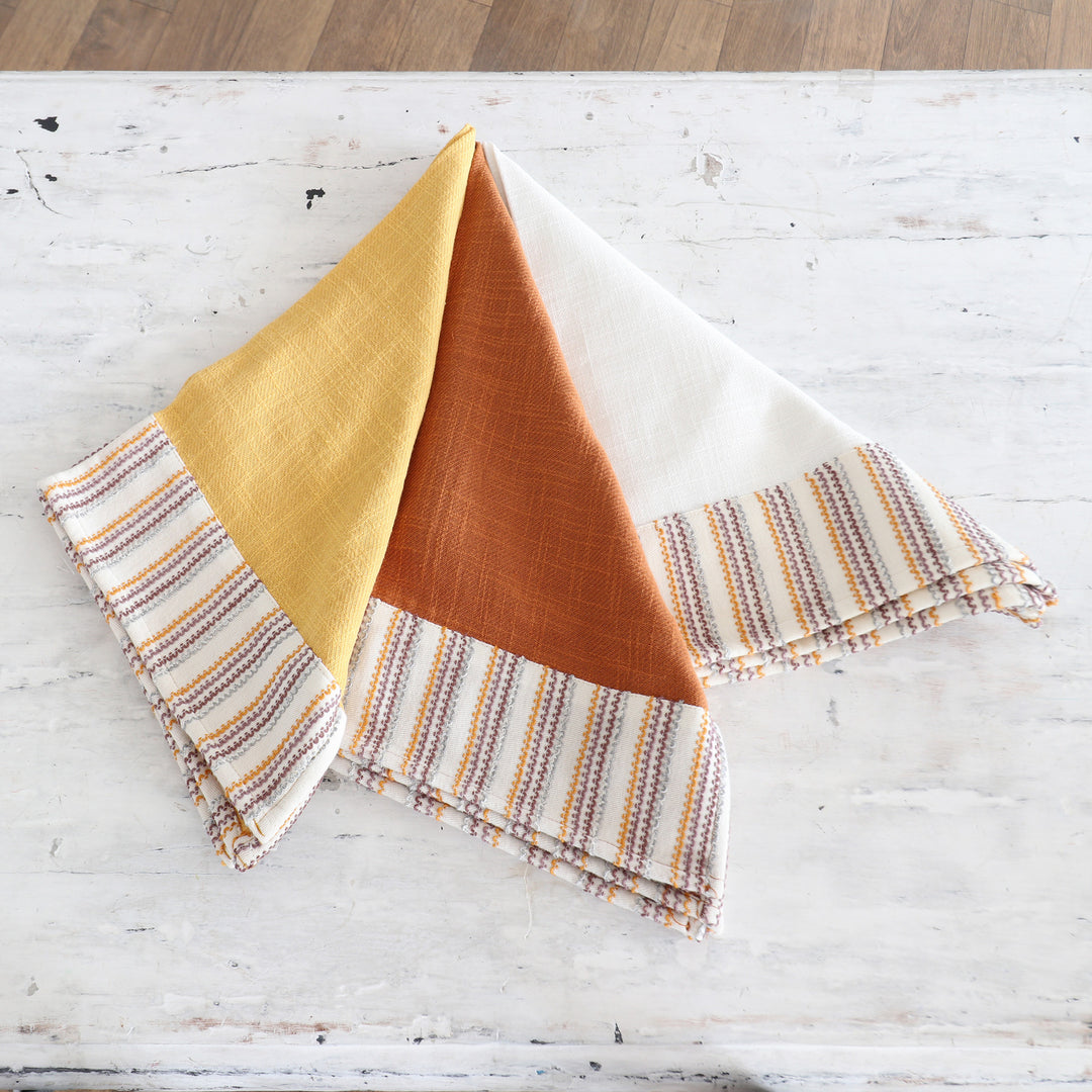 Set of 3 Warm Toned Cotton Dish Towels with Striped Details - Vivacious Evenings