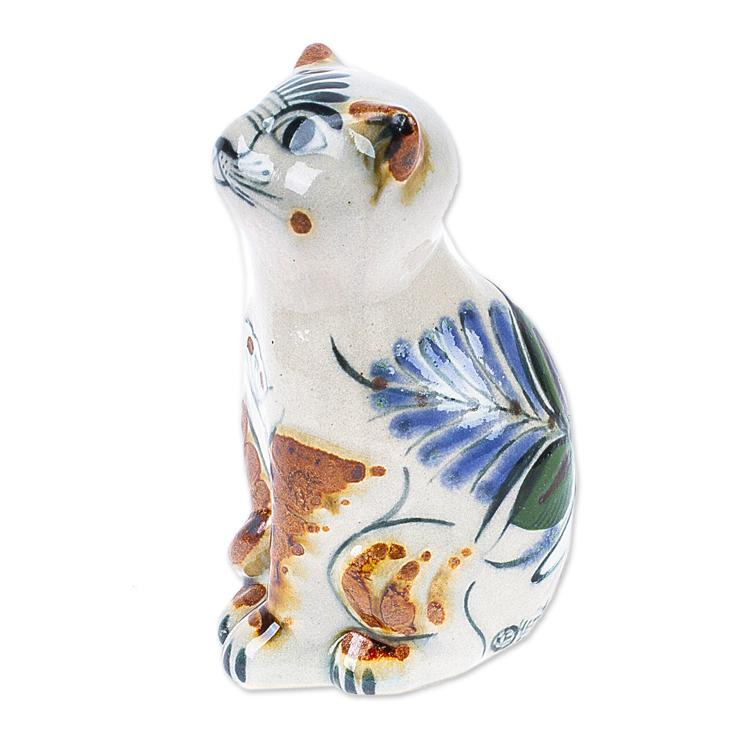 Ceramic Cat Figurine Crafted and Painted by Hand in Mexico - Traditional Cat with Dove