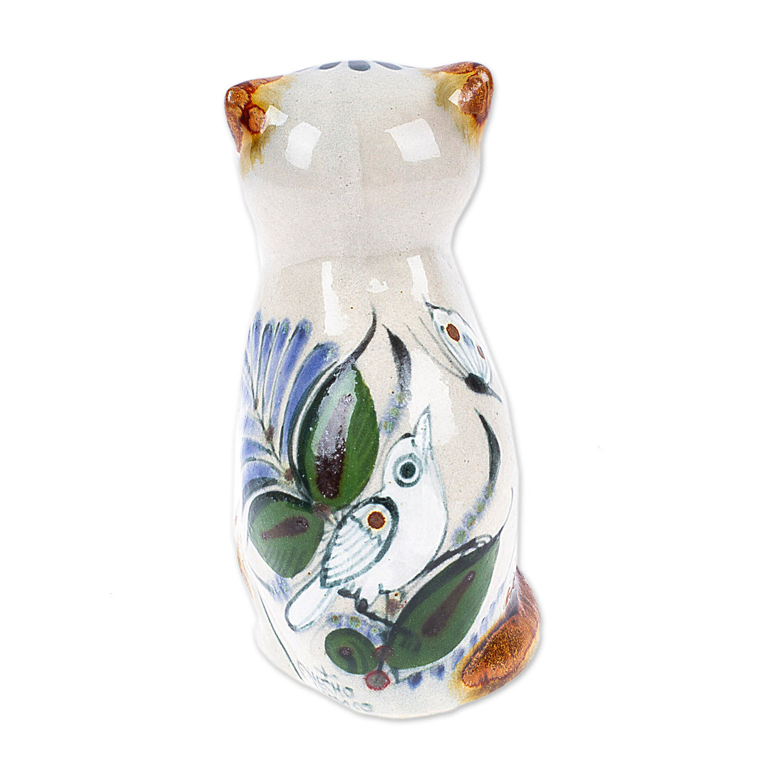 Ceramic Cat Figurine Crafted and Painted by Hand in Mexico - Traditional Cat with Dove