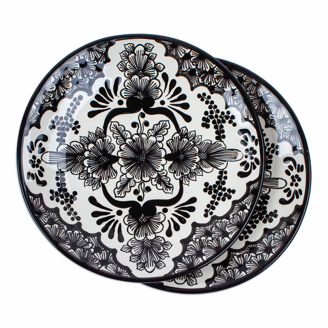 Pair of Ceramic Luncheon Plates with Floral Pattern - Noble Garden