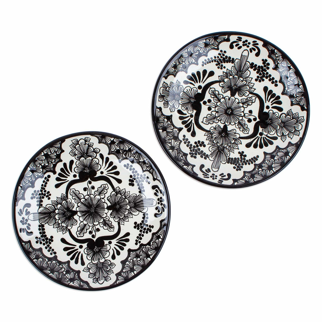 Pair of Ceramic Luncheon Plates with Floral Pattern - Noble Garden
