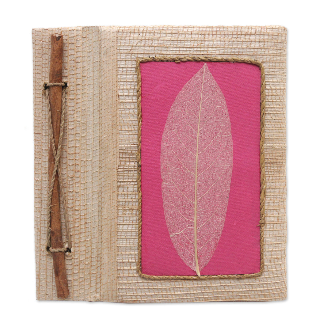 Hand-Crafted Eco-Friendly Natural Fiber Journal in Pink - Pink Leaf