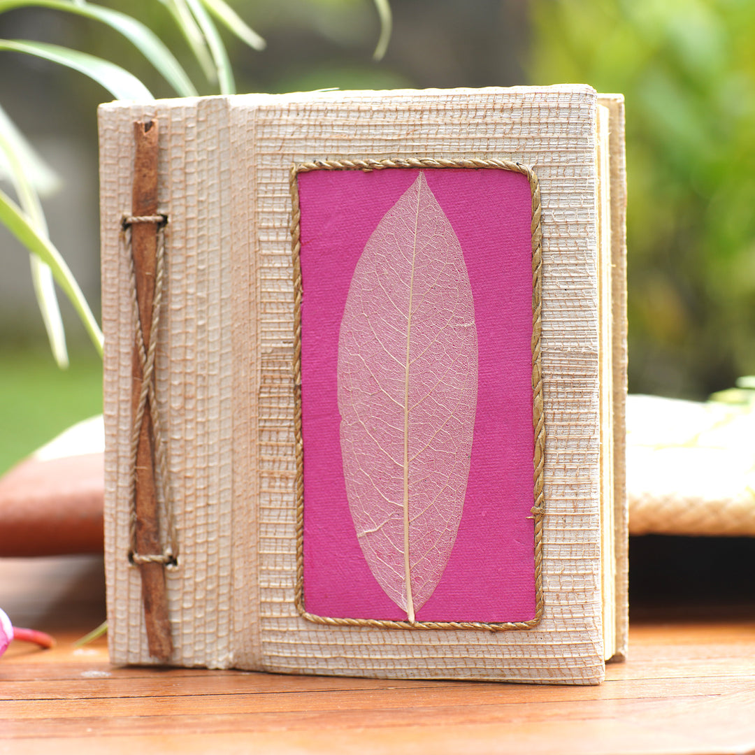 Hand-Crafted Eco-Friendly Natural Fiber Journal in Pink - Pink Leaf