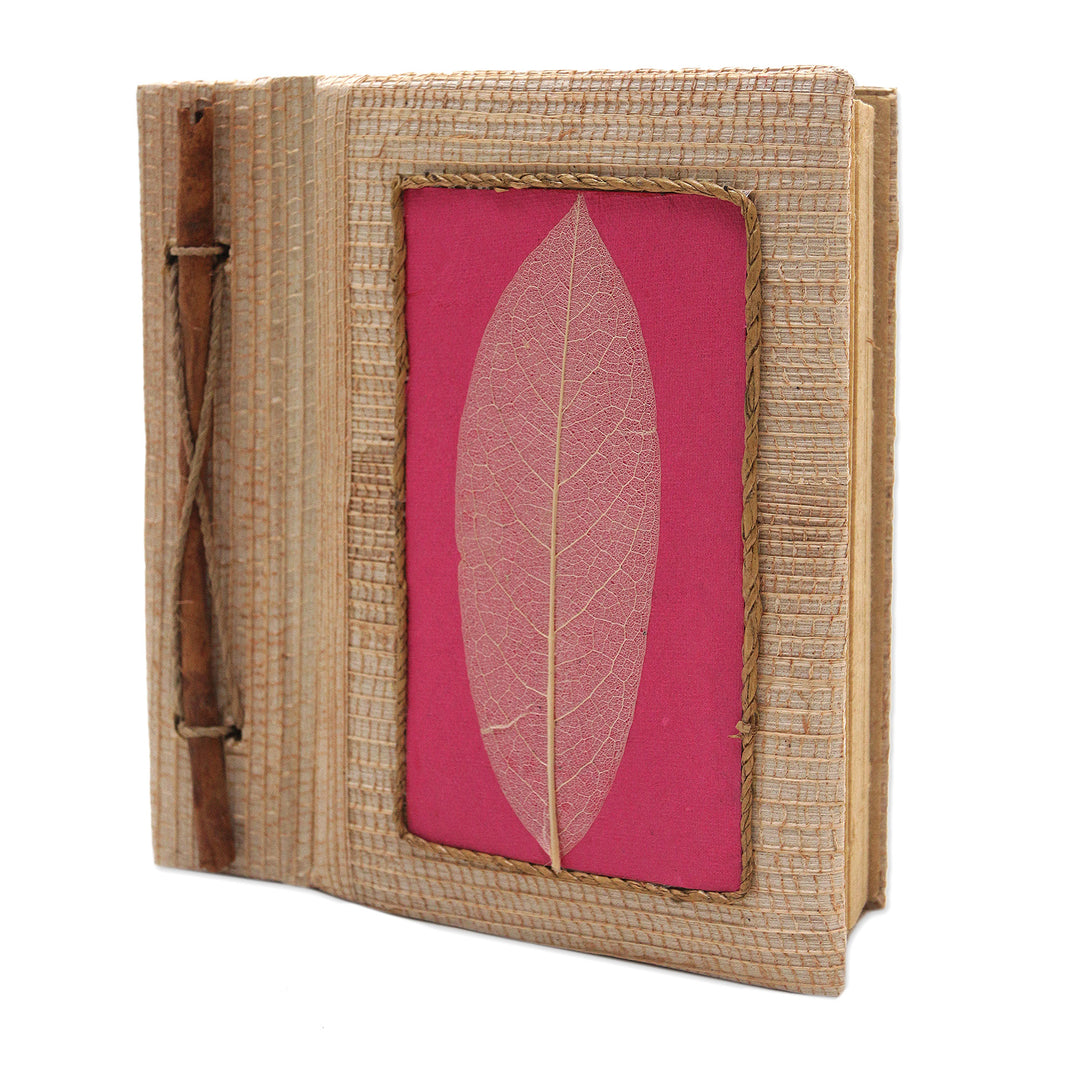 Hand-Crafted Eco-Friendly Natural Fiber Journal in Pink - Pink Leaf