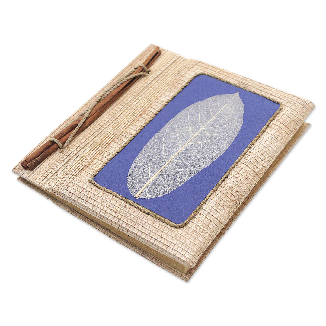 Hand-Crafted Eco-Friendly Natural Fiber Journal in Blue - Blue Leaf