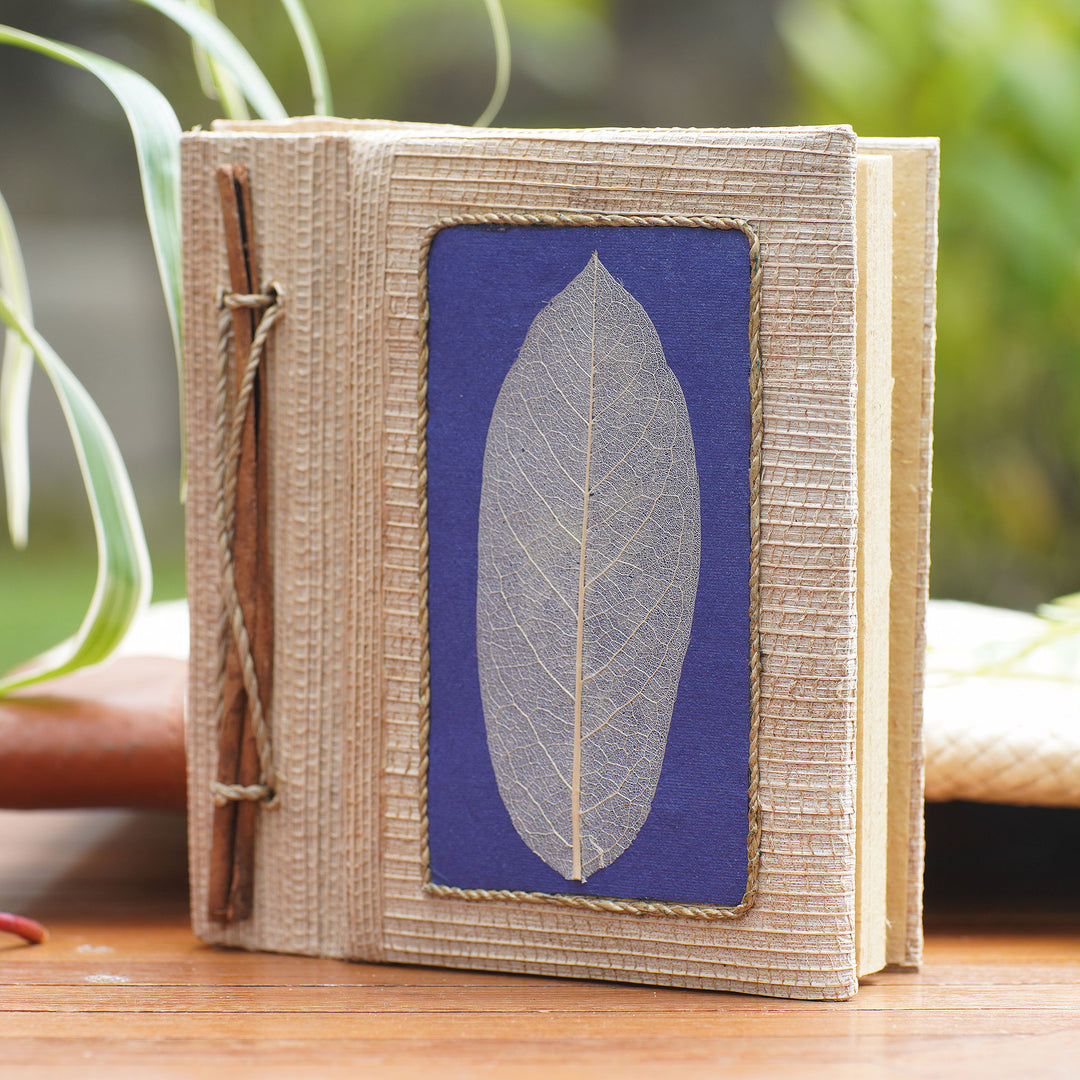 Hand-Crafted Eco-Friendly Natural Fiber Journal in Blue - Blue Leaf