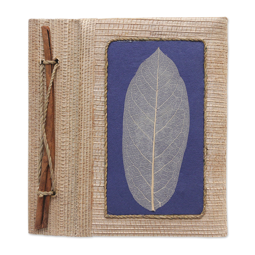 Hand-Crafted Eco-Friendly Natural Fiber Journal in Blue - Blue Leaf