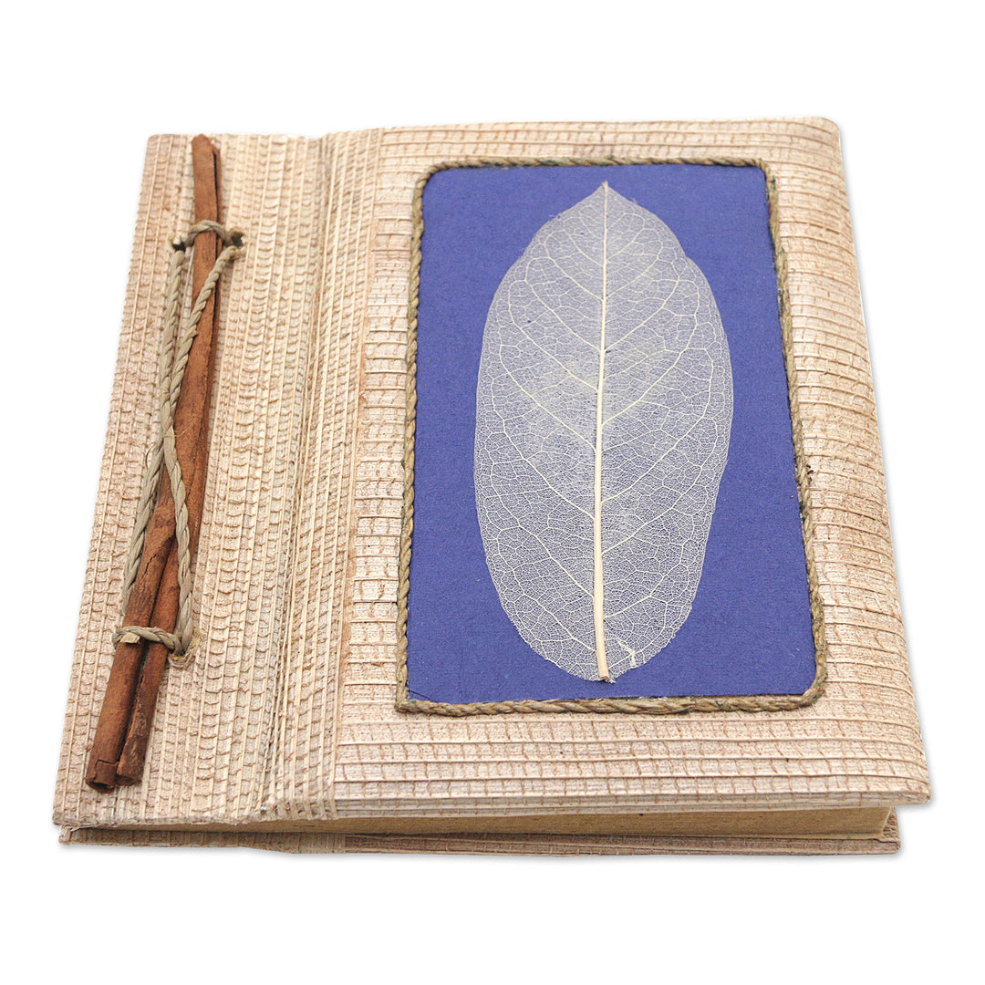 Hand-Crafted Eco-Friendly Natural Fiber Journal in Blue - Blue Leaf