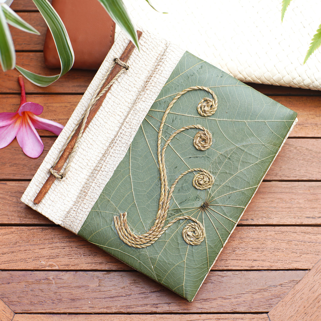 Eco-Friendly Leaf-Themed Journal Handmade from Natural Fiber - Spring Memories