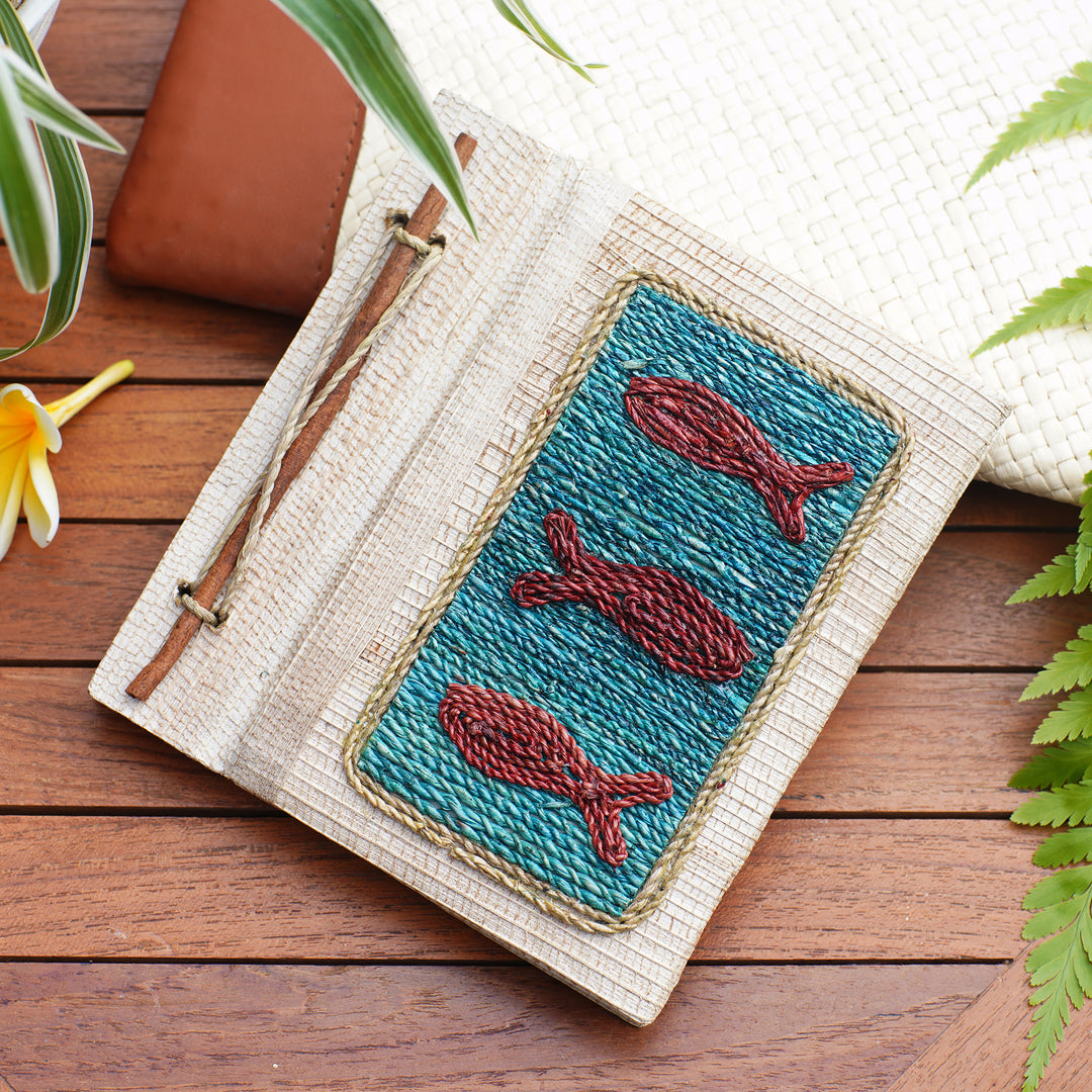 Hand-Crafted Eco-Friendly Natural Fiber Fish-Themed Journal - Swerving Fish