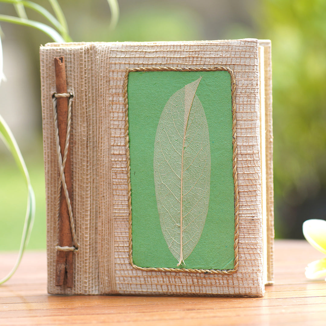 Handmade Eco-Friendly Natural Fiber Leaf Journal in Green - Green Leaf