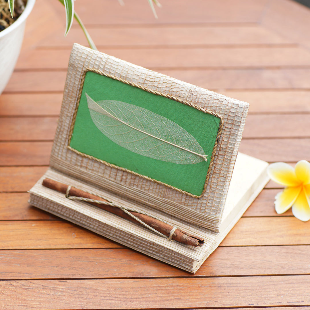 Handmade Eco-Friendly Natural Fiber Leaf Journal in Green - Green Leaf