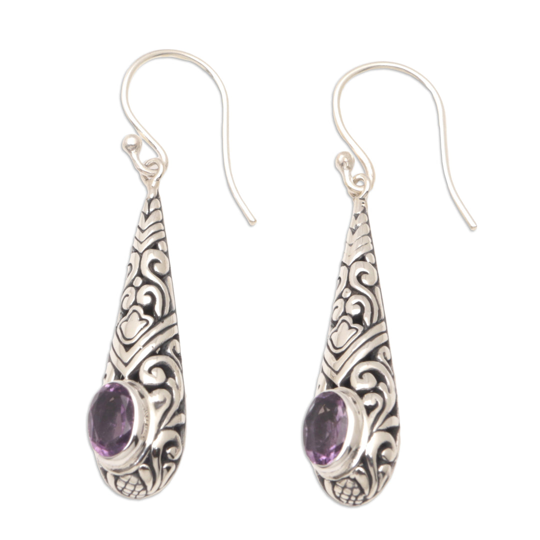 Traditional Dangle Earrings with One-Carat Amethyst Gems - Heavenly Queen in Purple