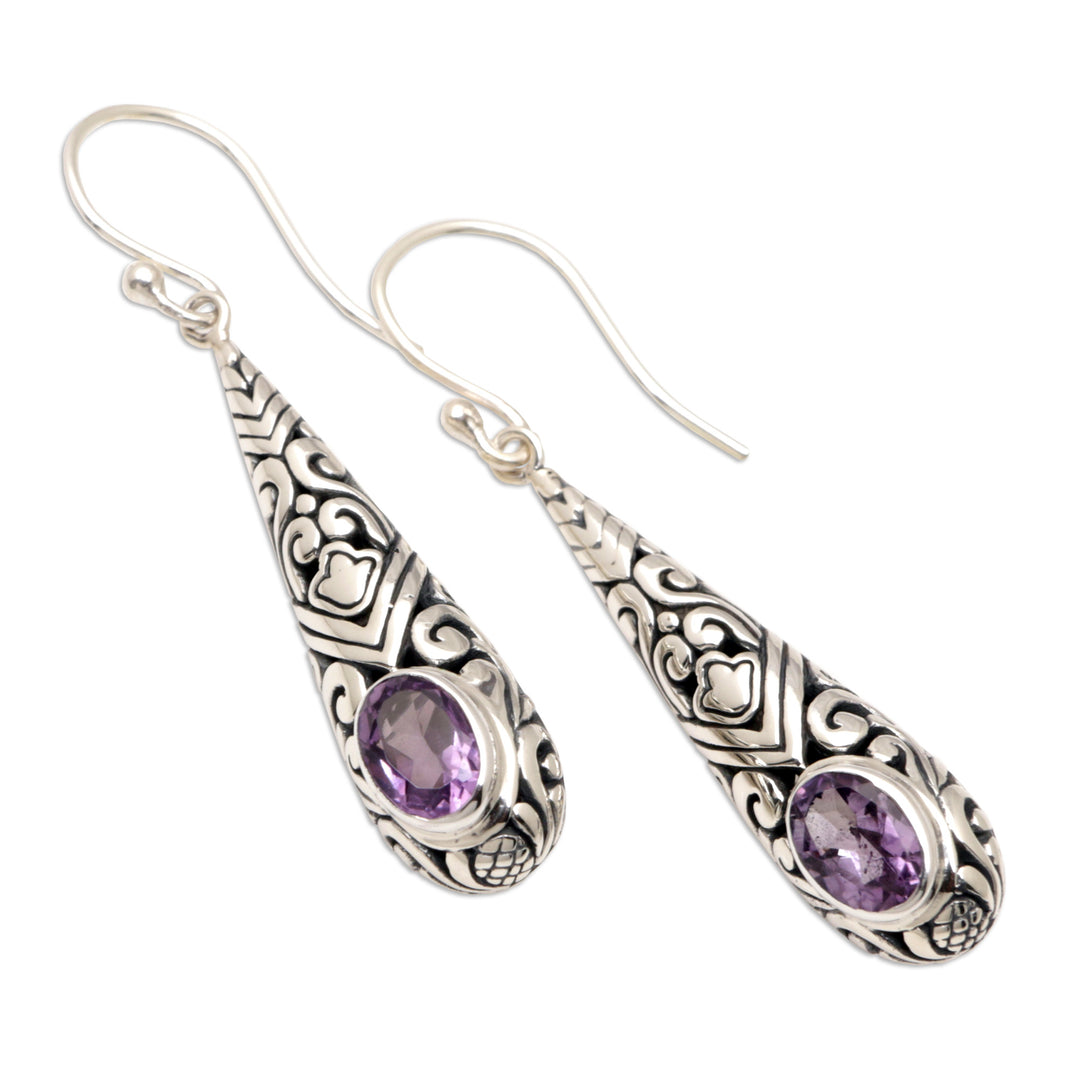Traditional Dangle Earrings with One-Carat Amethyst Gems - Heavenly Queen in Purple