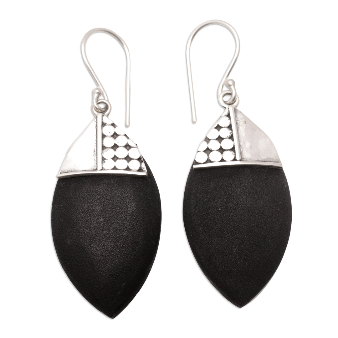 Sterling Silver Dangle Earrings with Lava Stone Made in Bali - Nocturnal Armadillo
