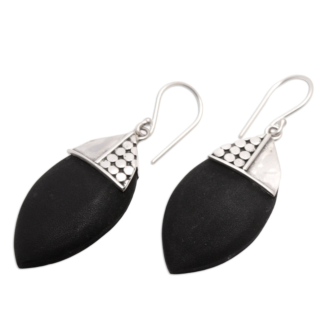 Sterling Silver Dangle Earrings with Lava Stone Made in Bali - Nocturnal Armadillo
