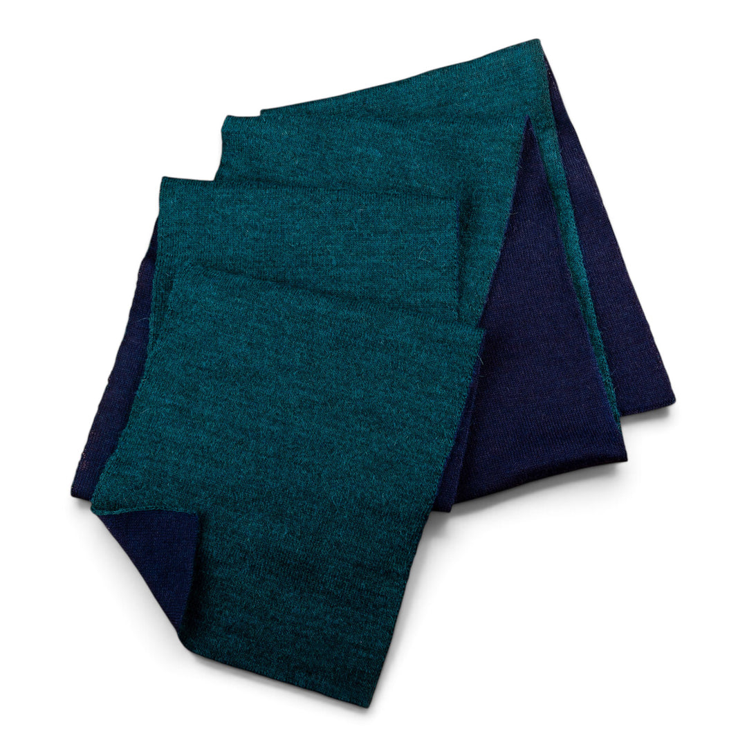 Knit Reversible Baby Alpaca Scarf in Indigo and Peacock - Peacock Trends