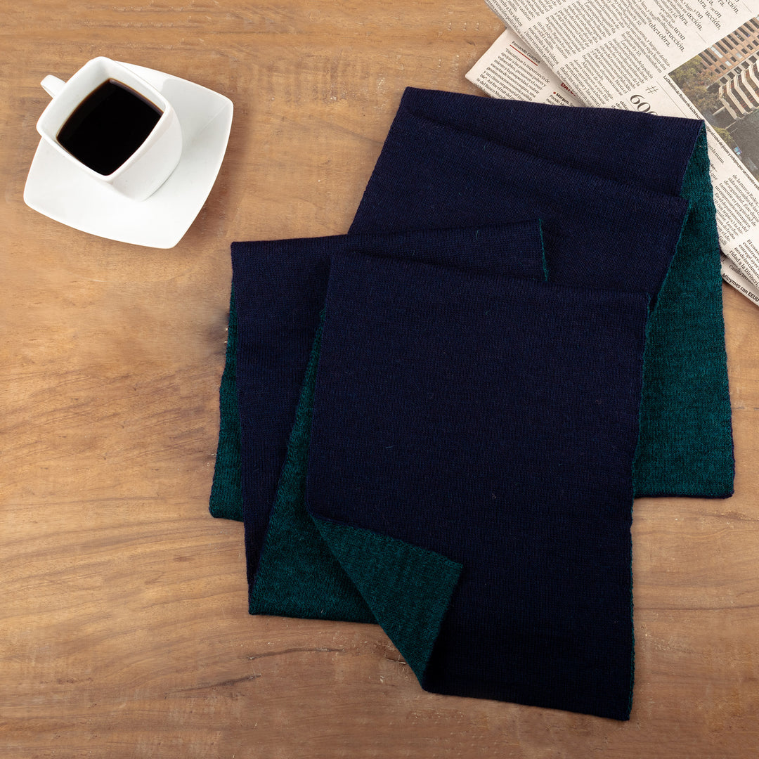 Knit Reversible Baby Alpaca Scarf in Indigo and Peacock - Peacock Trends