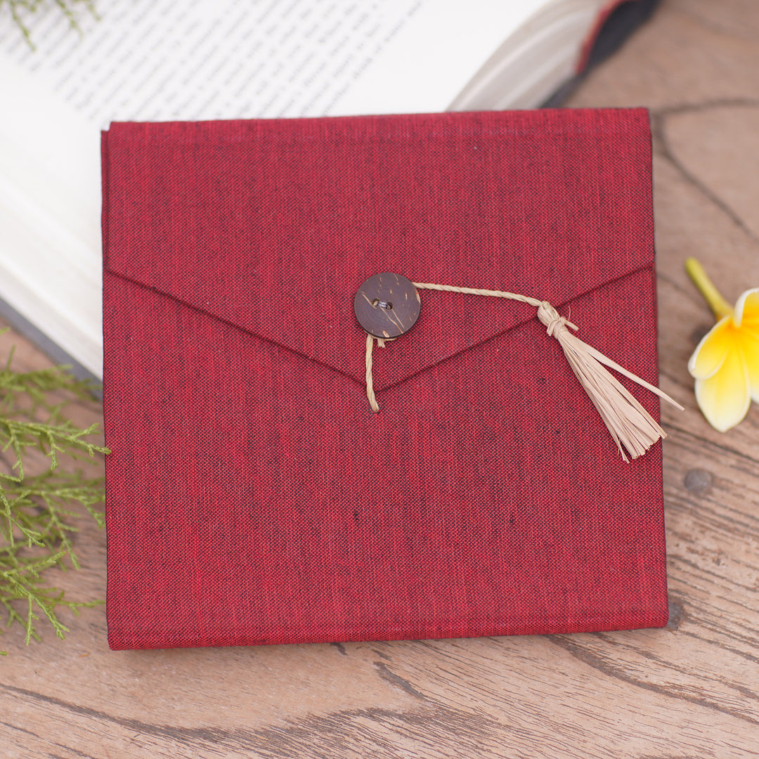 Handcrafted Red Natural Fiber Notebook from Bali - Red Voyage