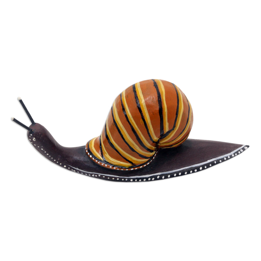 Hand-Carved Suar Wood Snail Statuette Painted in Bali - At a Snail's Pace