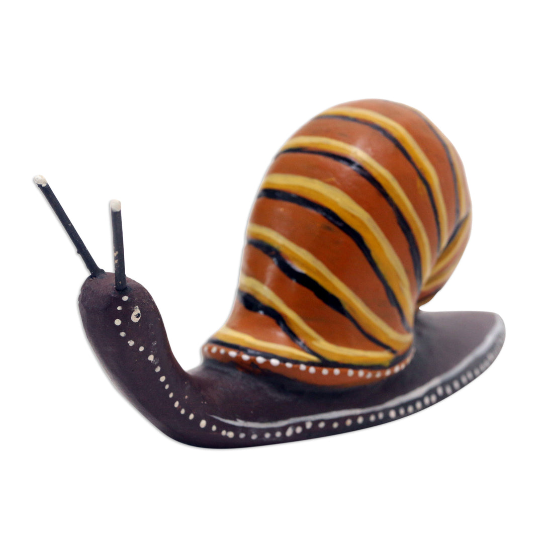 Hand-Carved Suar Wood Snail Statuette Painted in Bali - At a Snail's Pace
