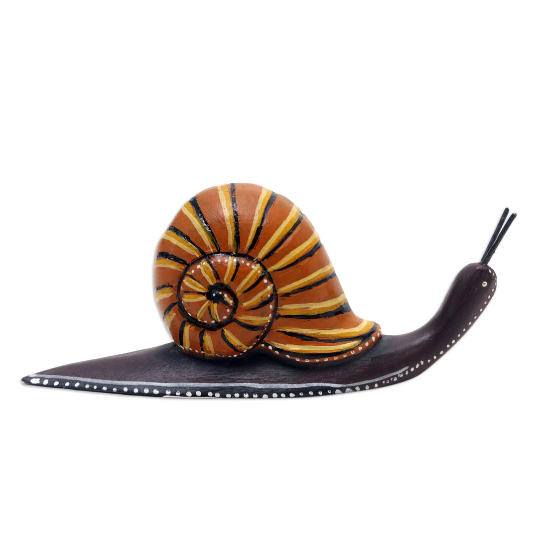 Hand-Carved Suar Wood Snail Statuette Painted in Bali - At a Snail's Pace