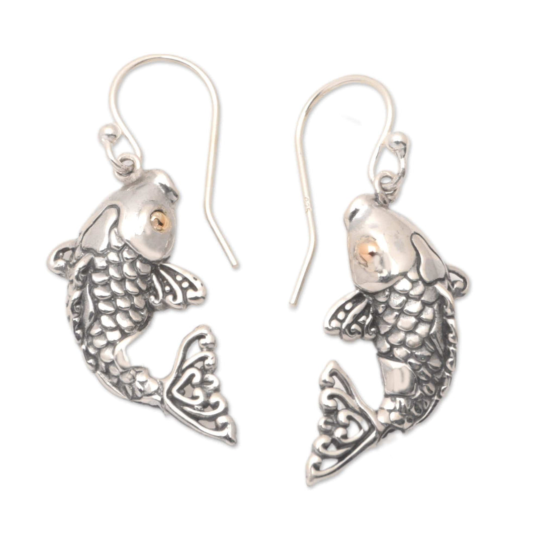 18k Gold-Accented Koi Fish Sterling Silver Dangle Earrings - Koi Pair