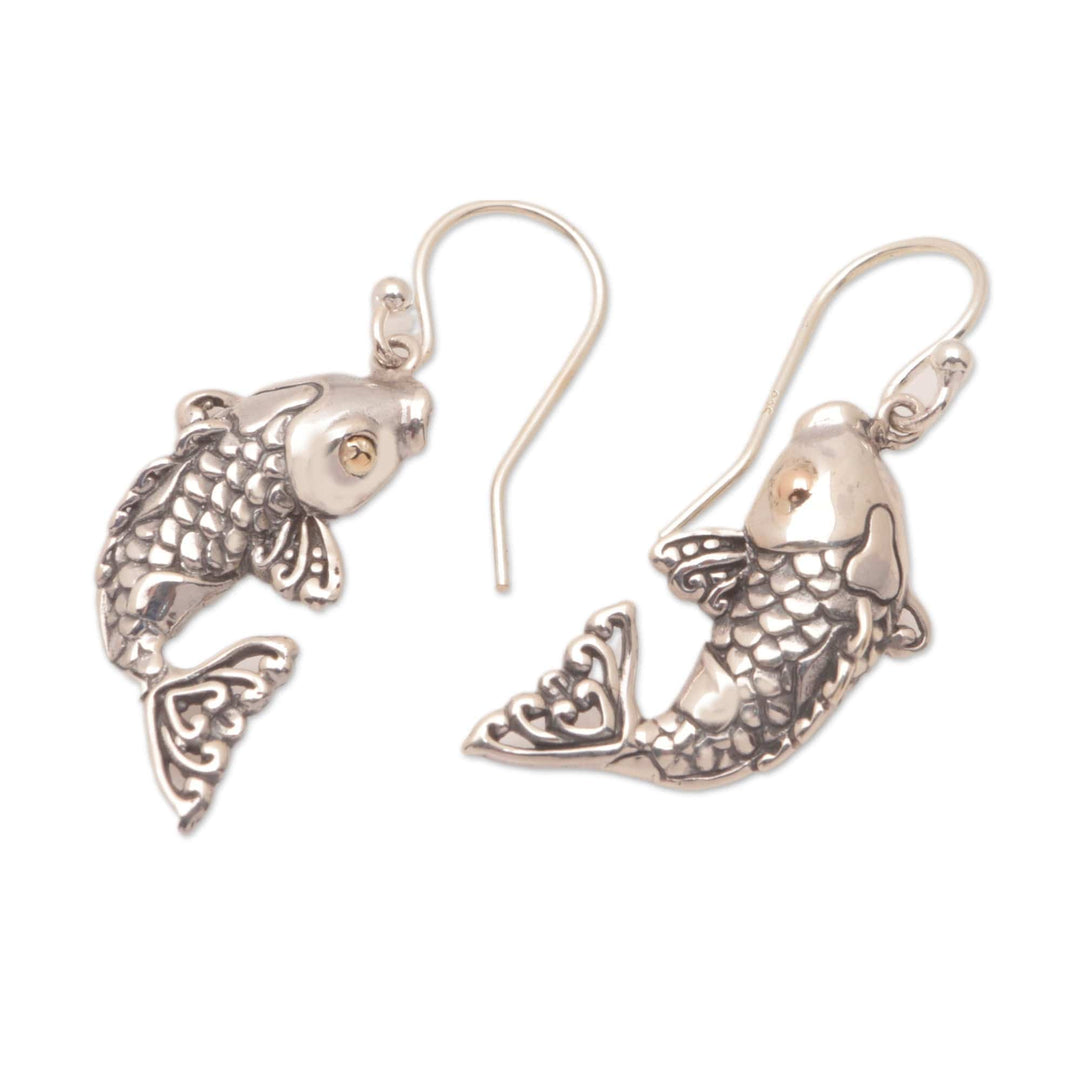 18k Gold-Accented Koi Fish Sterling Silver Dangle Earrings - Koi Pair