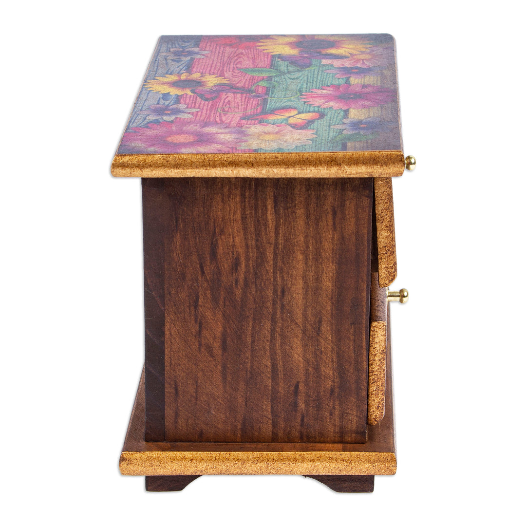 Decoupage on Pinewood Jewelry Box with Flowers & Hummingbird - Floral Hummingbirds