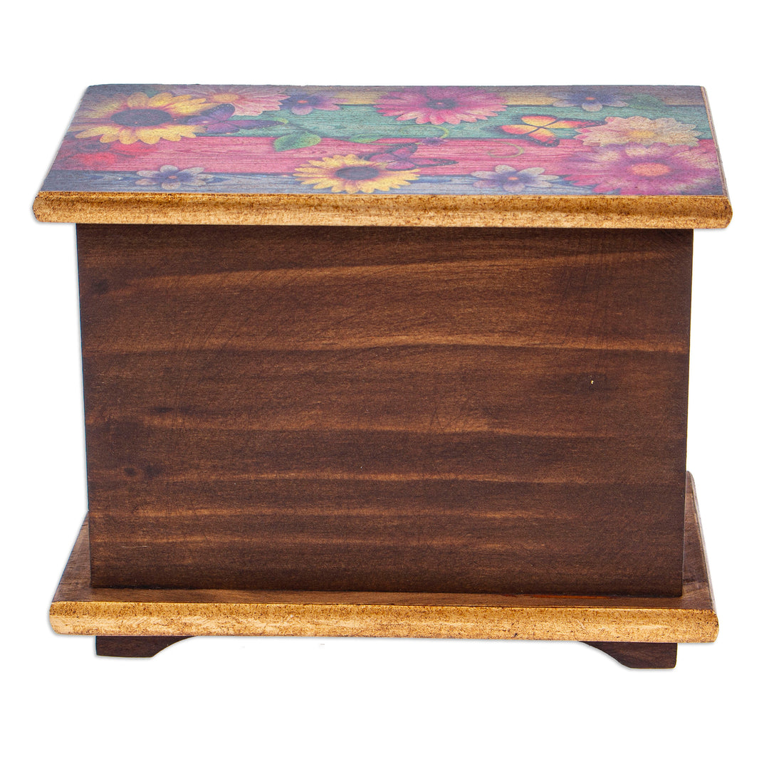 Decoupage on Pinewood Jewelry Box with Flowers & Hummingbird - Floral Hummingbirds