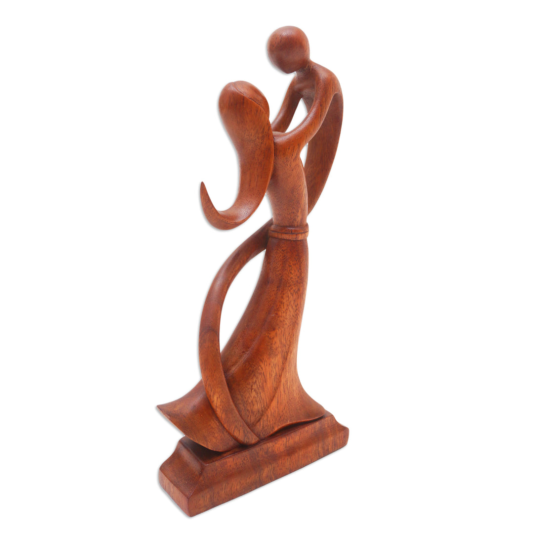 Balinese Hand-Carved Mother and Son Wood Sculpture - Dancing with Son