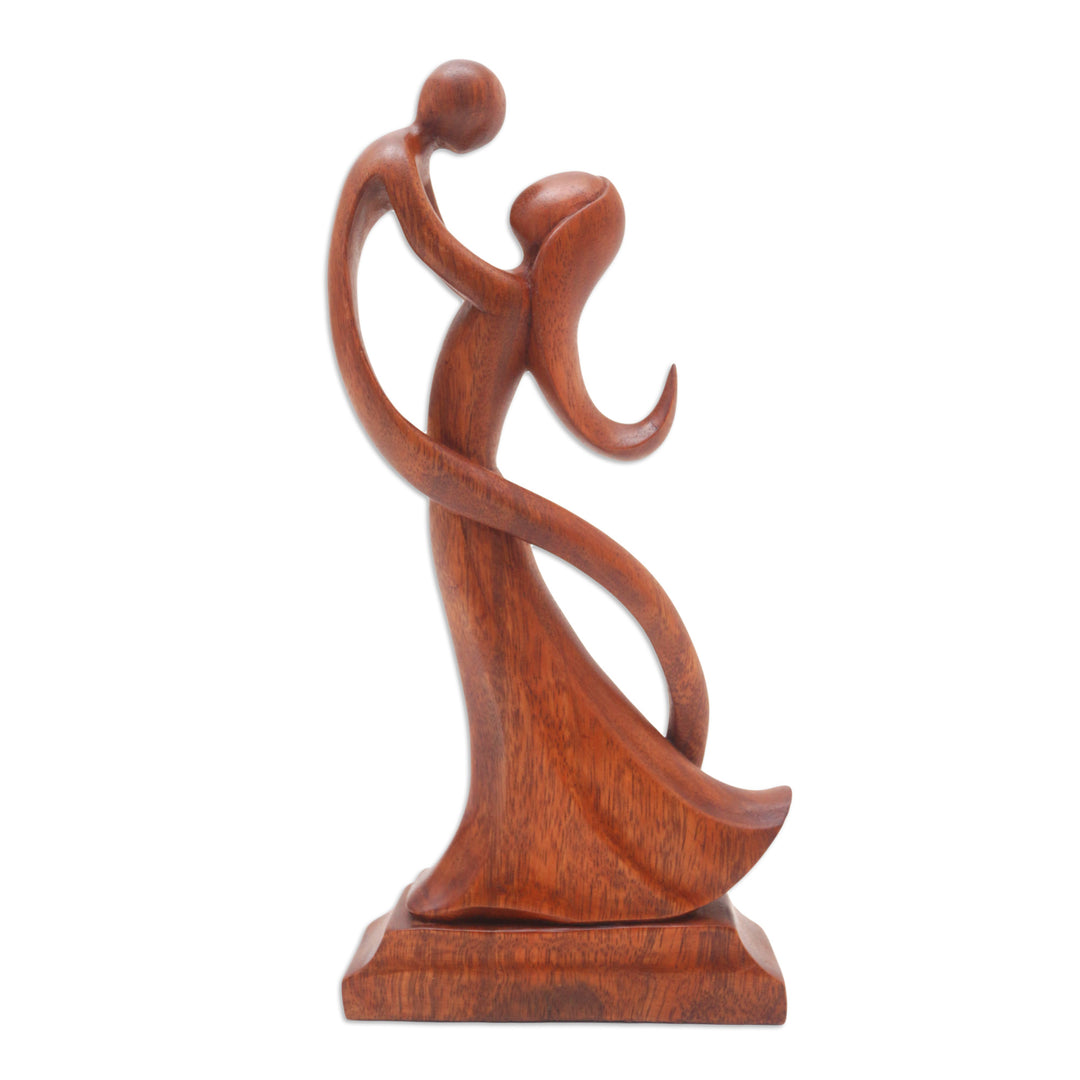 Balinese Hand-Carved Mother and Son Wood Sculpture - Dancing with Son