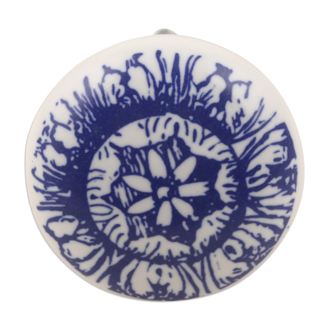Set of 6 Handcrafted Blue Ceramic Knobs with Unique Patterns - Blue Imagination
