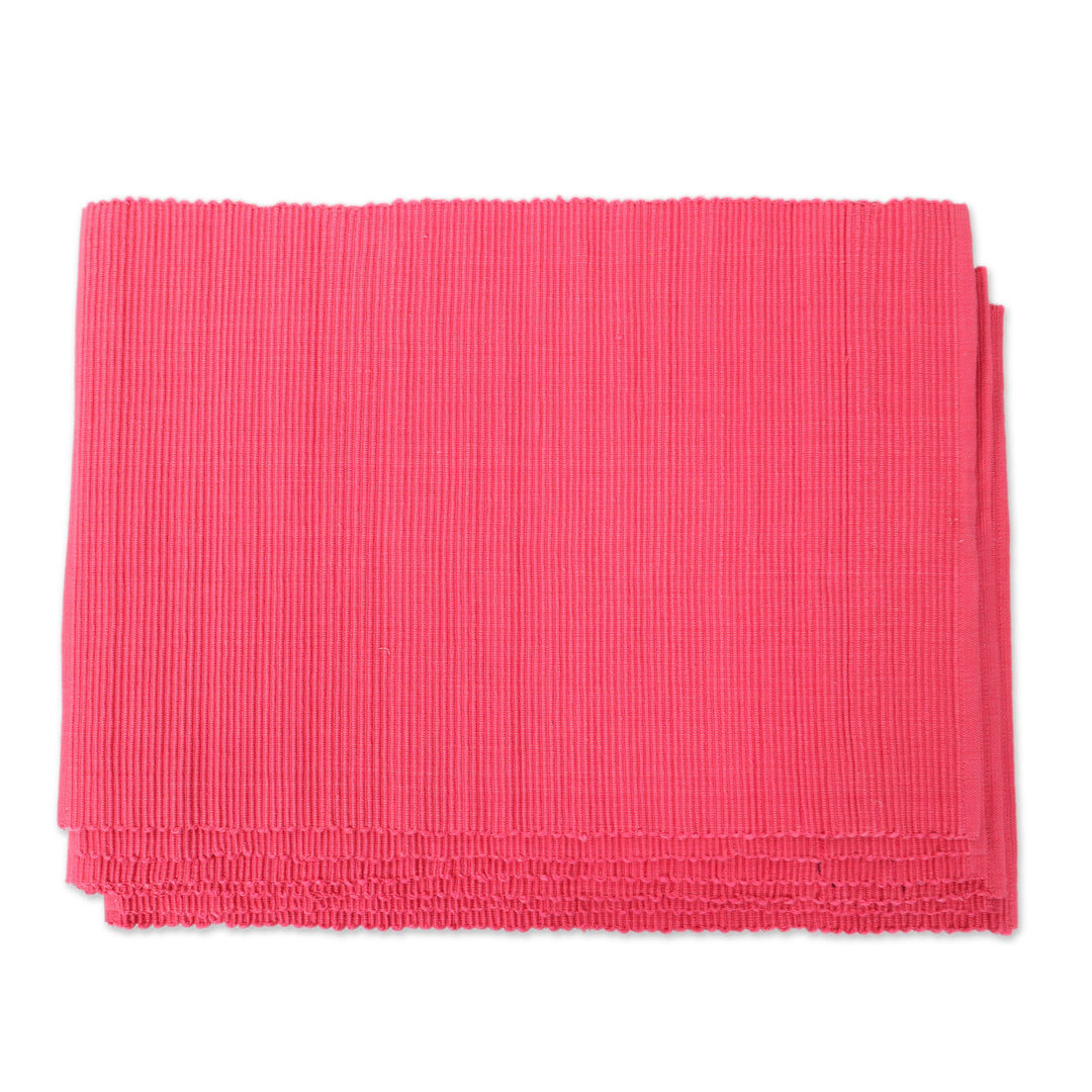Set of 6 Cotton Woven Placemats in Raspberry from India - Raspberry Elegance