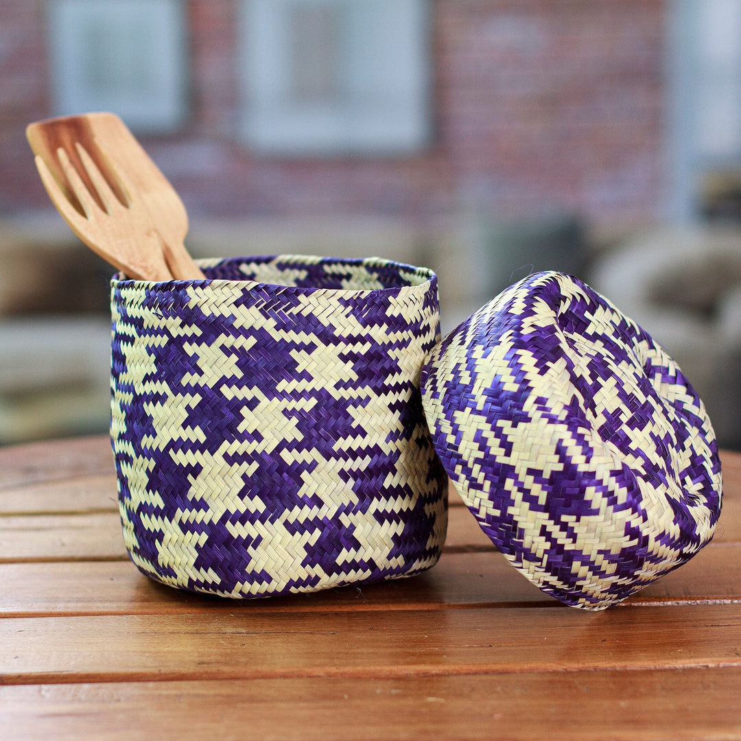 Handwoven Eco-Friendly Natural Fiber Basket with Lapis Hues - Lapis Sparkles