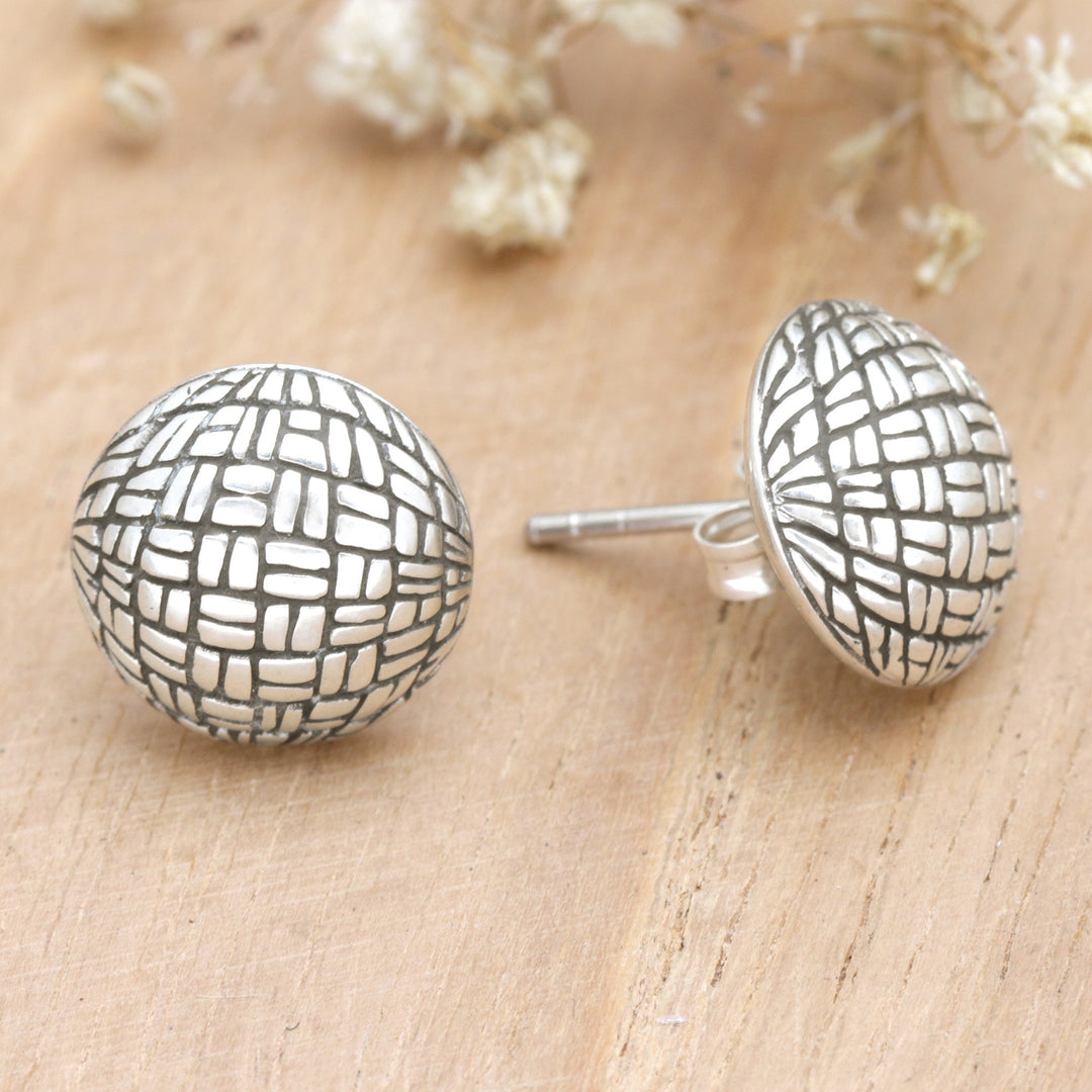 Sterling Silver Modern Stud Earrings Crafted in Bali - Sweet Look