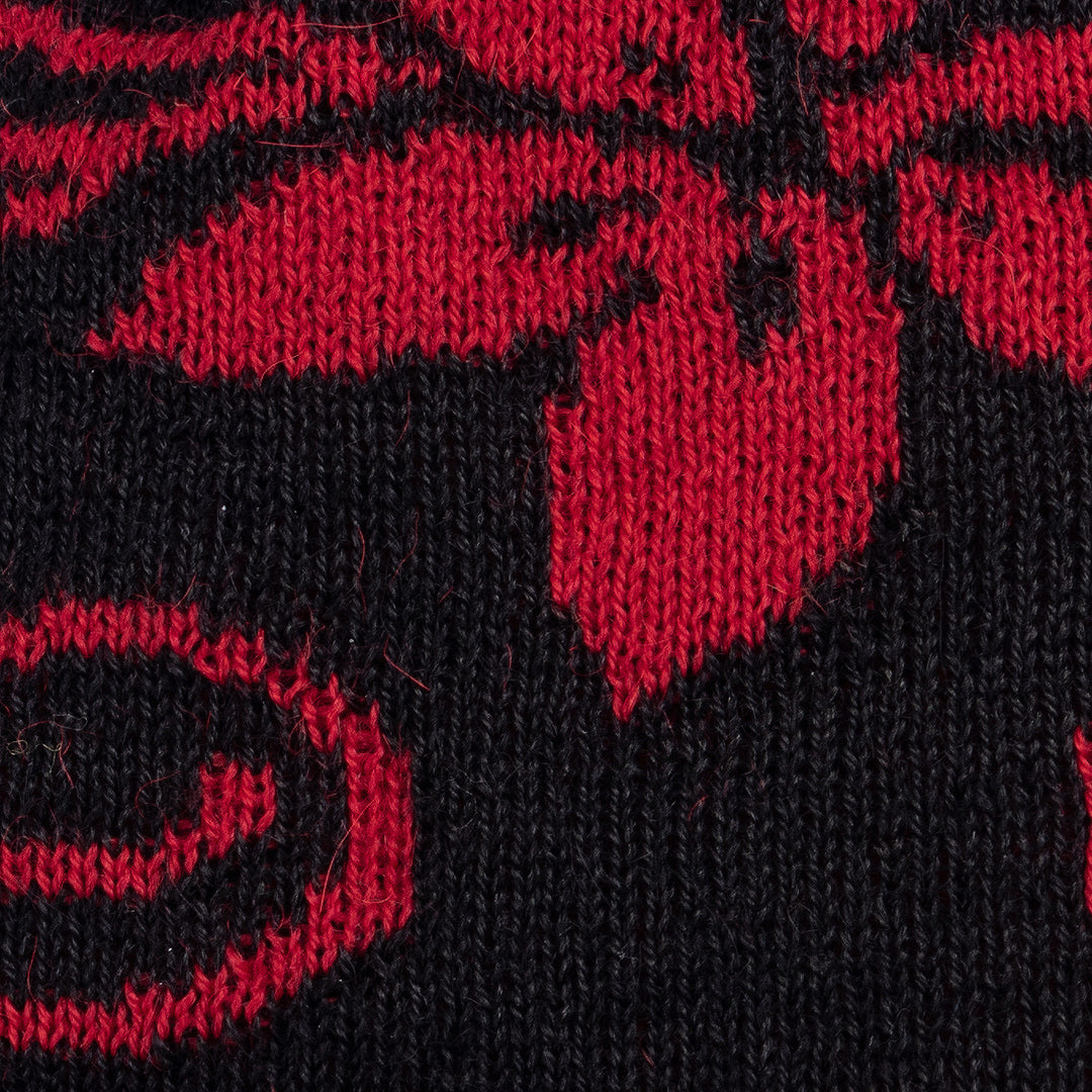Floral Crimson and Black Alpaca Blend Hat with Soft Texture - Crimson Blossom