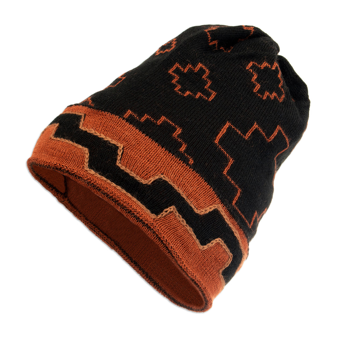Chakana-Inspired Alpaca Blend Hat in a Warm Palette - Earth Visions