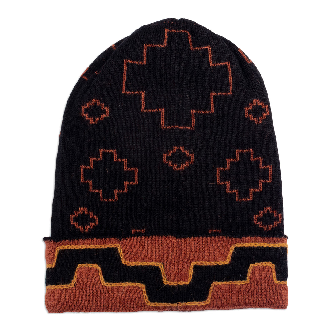 Chakana-Inspired Alpaca Blend Hat in a Warm Palette - Earth Visions