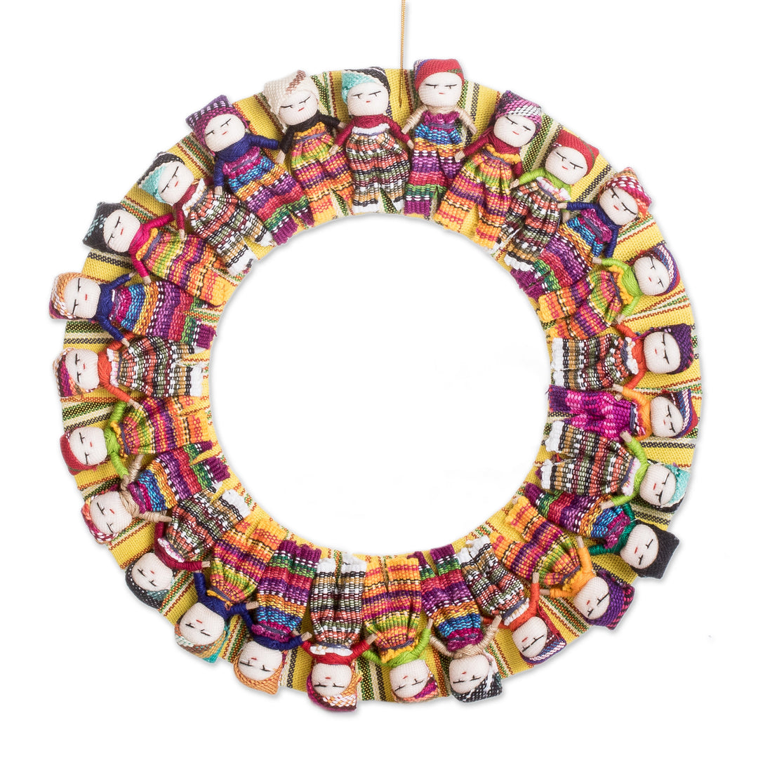 Handcrafted Colorful Round Cotton Worry Doll Wreath - United by Friendship
