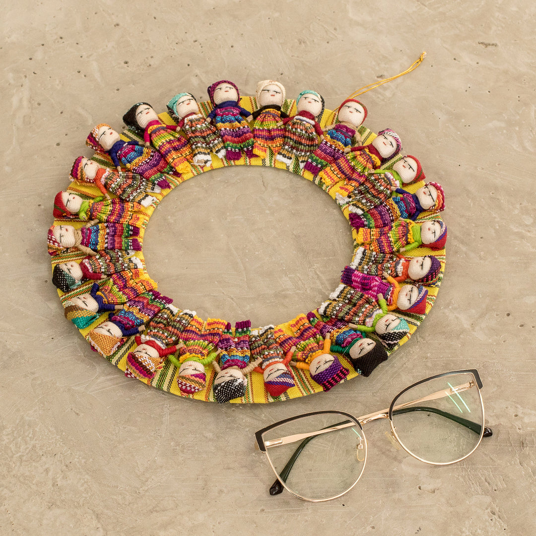 Handcrafted Colorful Round Cotton Worry Doll Wreath - United by Friendship