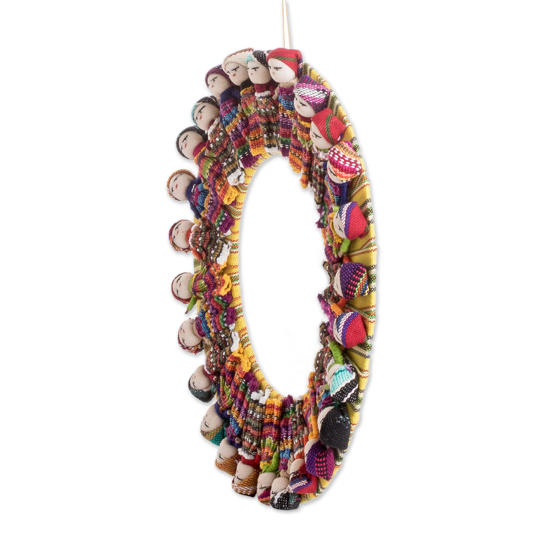 Handcrafted Colorful Round Cotton Worry Doll Wreath - United by Friendship